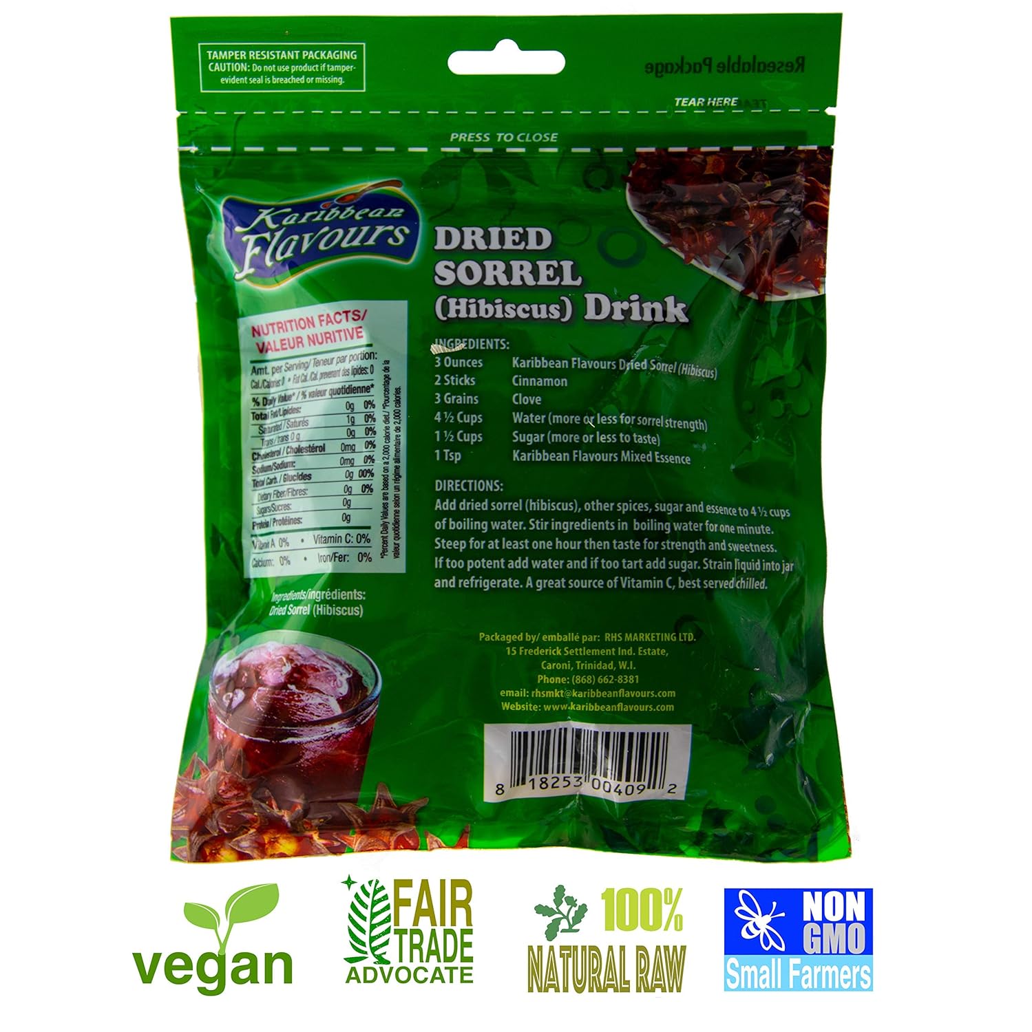 Sorrel Hibiscus Flowers (2 x 3Oz.) Herbal Tea Whole Petal 6 Oz - 100% Natural Dried Raw - Non GMO - Vegan - USFDA Inspected - Makes Refreshing Iced Tea Or Hot Tea