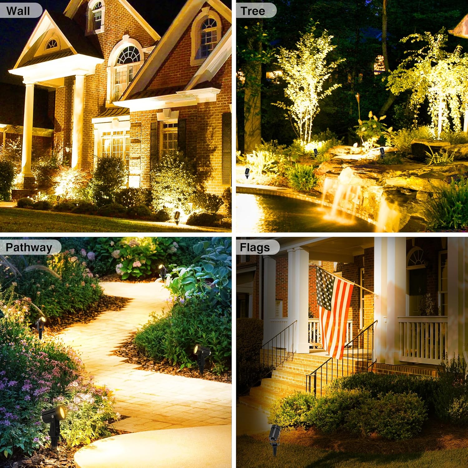 Solar Spot Lights Outdoor, Solar Landscape Spotlights IP65 Waterproof 9.8ft Cable, Auto On/Off Outdoor Wall Lights for Garden Yard Driveway Porch Walkway Pool (1-in-1 3000K Warm White 4 Pack)
