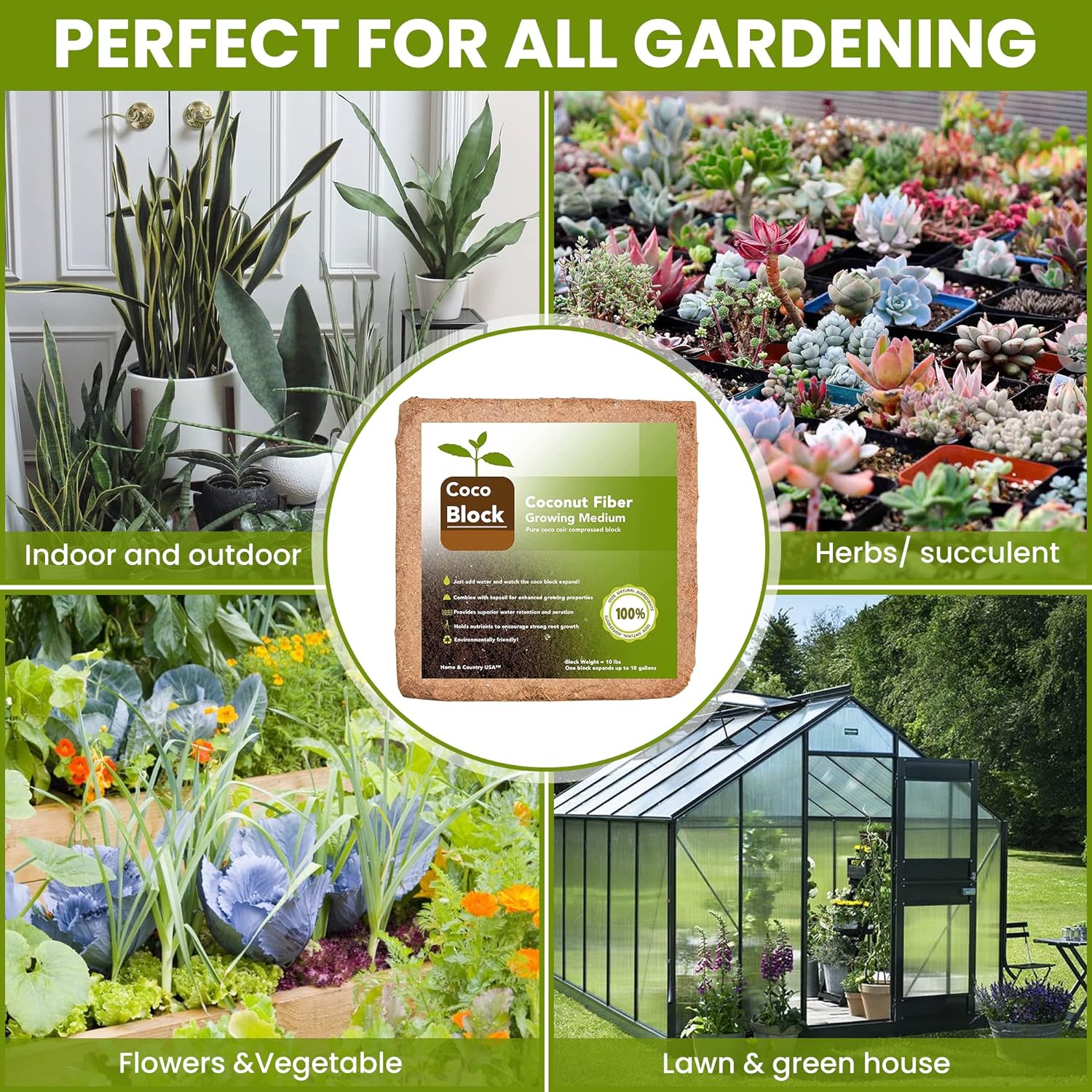 Home and Country Triple Washed Compressed Coco Coir Brick (40 LBS) - Coco Fiber is an Ideal Compost Starter for Your Home Garden. Coco Coir Bricks Provide Organic Alternative to Peat Moss for Plants.