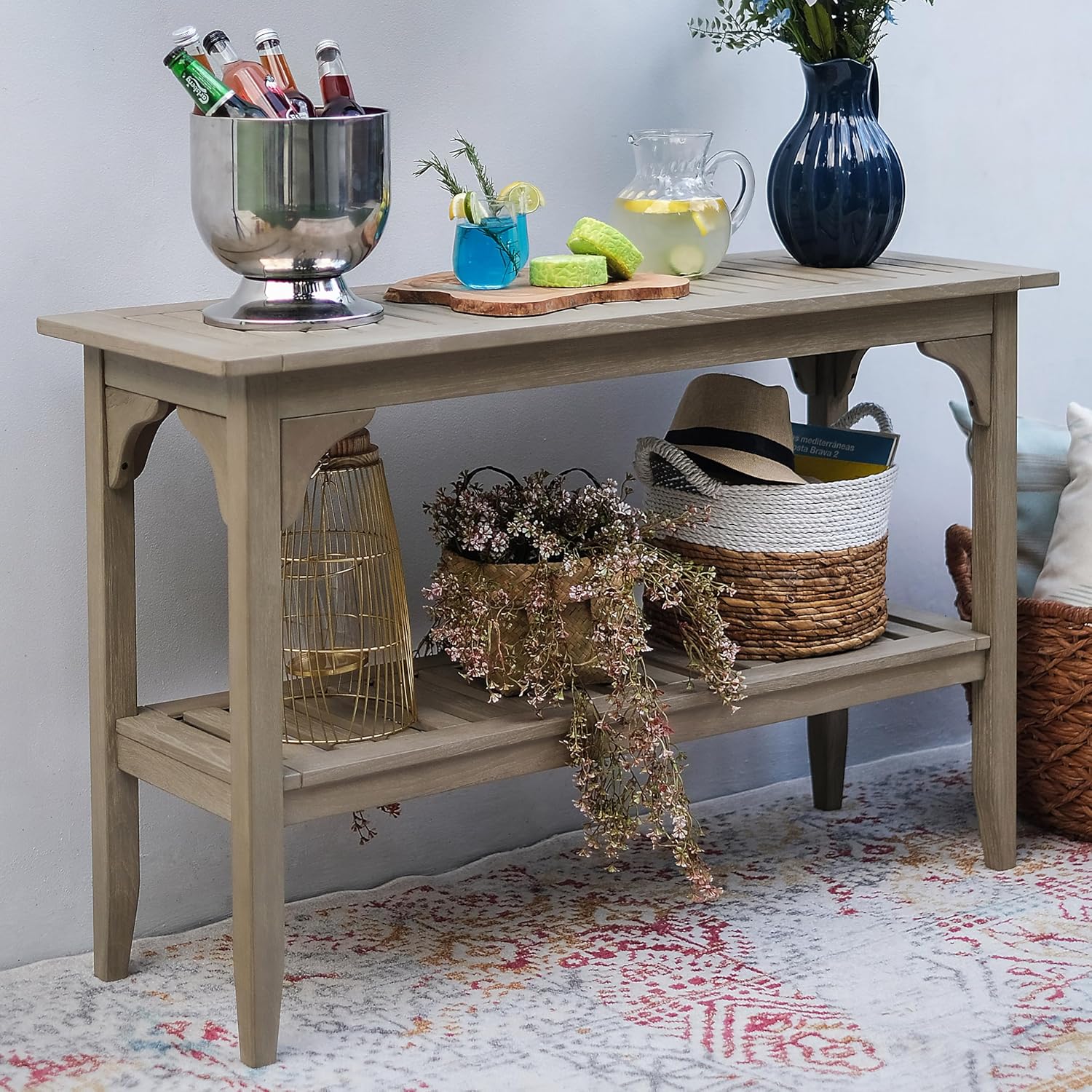 Cambridge Casual Teak Auburn Outdoor Console Table, Solid Indonesian Teak Wood in Weathered Gray Finish, Stylish and Durable Patio Accent or Plant Table for Porch, Deck, Garden, or Outdoor Entryway