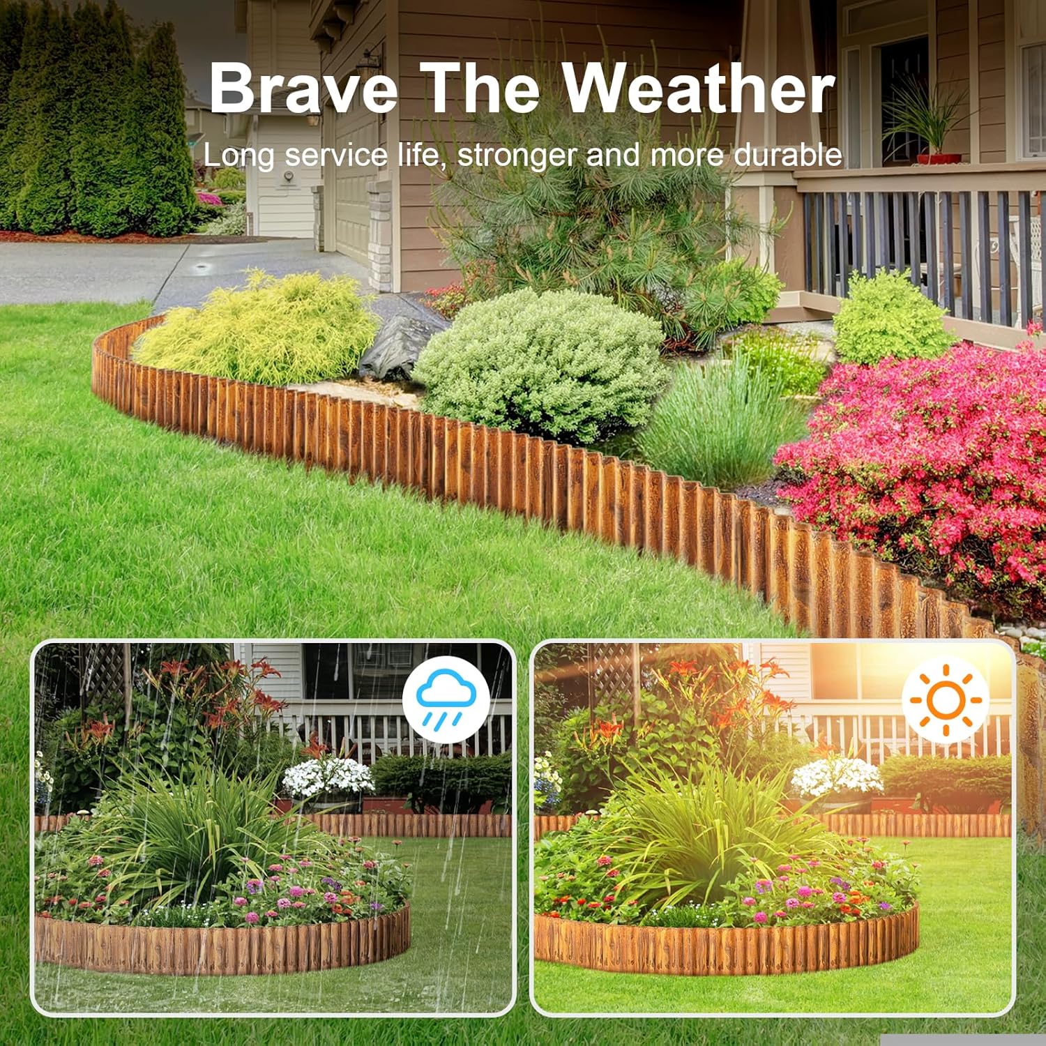 Land Guard Corrugated Garden Edging Border, 12" × 100' Landscape Paver Edging, Tall Landscape Edging, Fence for Garden, Flower Bed, Lawn and Landscape Edging (Rusty)