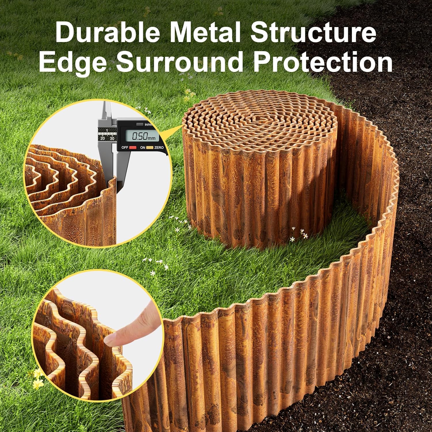 Land Guard Corrugated Garden Edging Border, 12" × 100' Landscape Paver Edging, Tall Landscape Edging, Fence for Garden, Flower Bed, Lawn and Landscape Edging (Rusty)