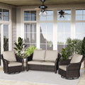 3 Pieces Patio Conversation Set, 55" Sofa with Washable Cushions, Wicker 360 Degree Swivel Glider Rocker Chairs, Wicker 2-Seat Couch for Garden, Lawn (Beige)