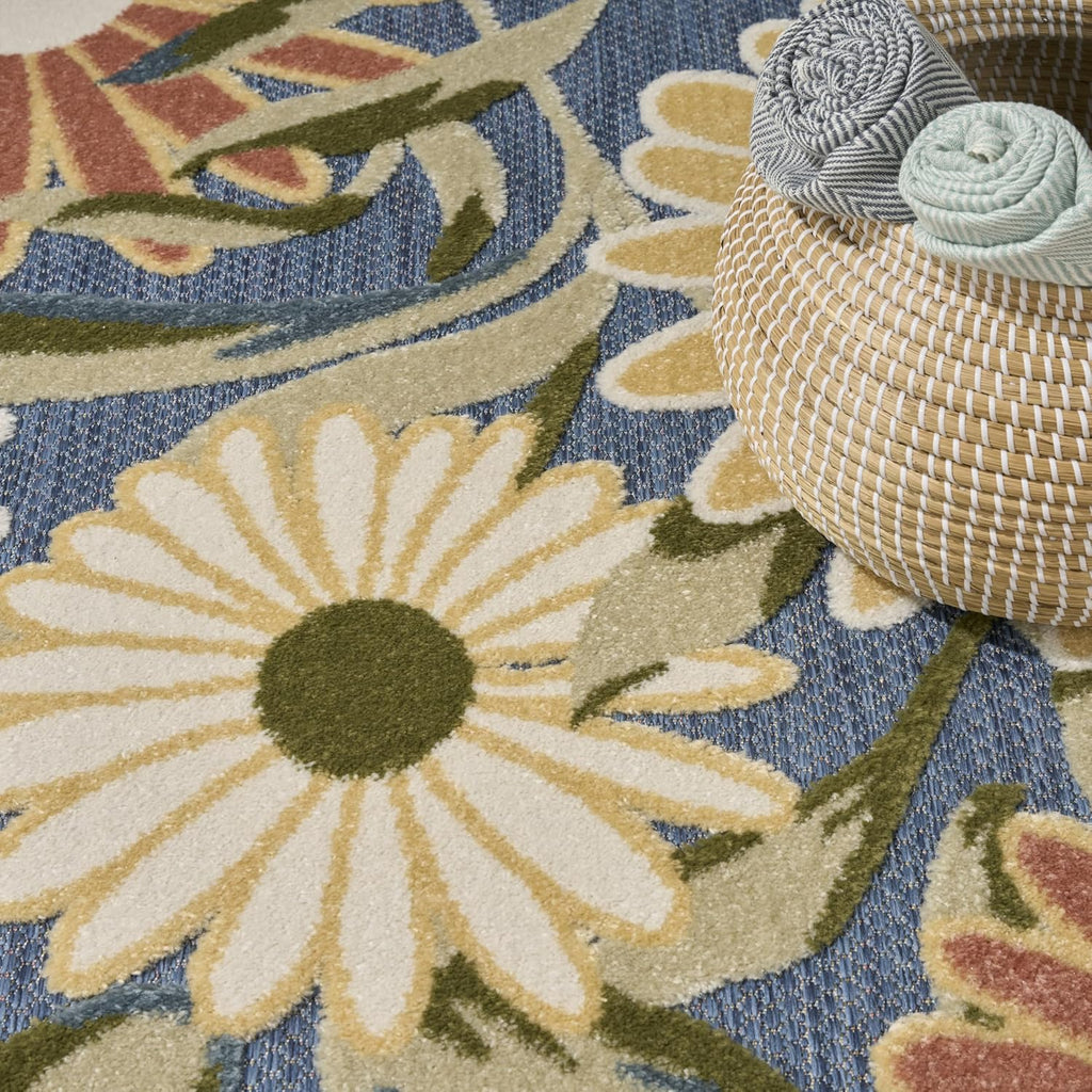 Nourison Aloha Blue Sage 7'10" x 10'6" Area Rug - Easy Clean, Non Shedding, Bed Room, Living Room, Dining Room, Kitchen (8' x 11')