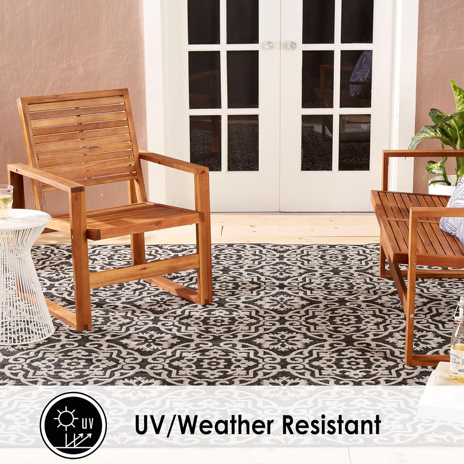 Nicole Miller New York Patio Country Julia Transitional Geometric Indoor/Outdoor Area Rug, Black/Grey, 6'6"x9'2"