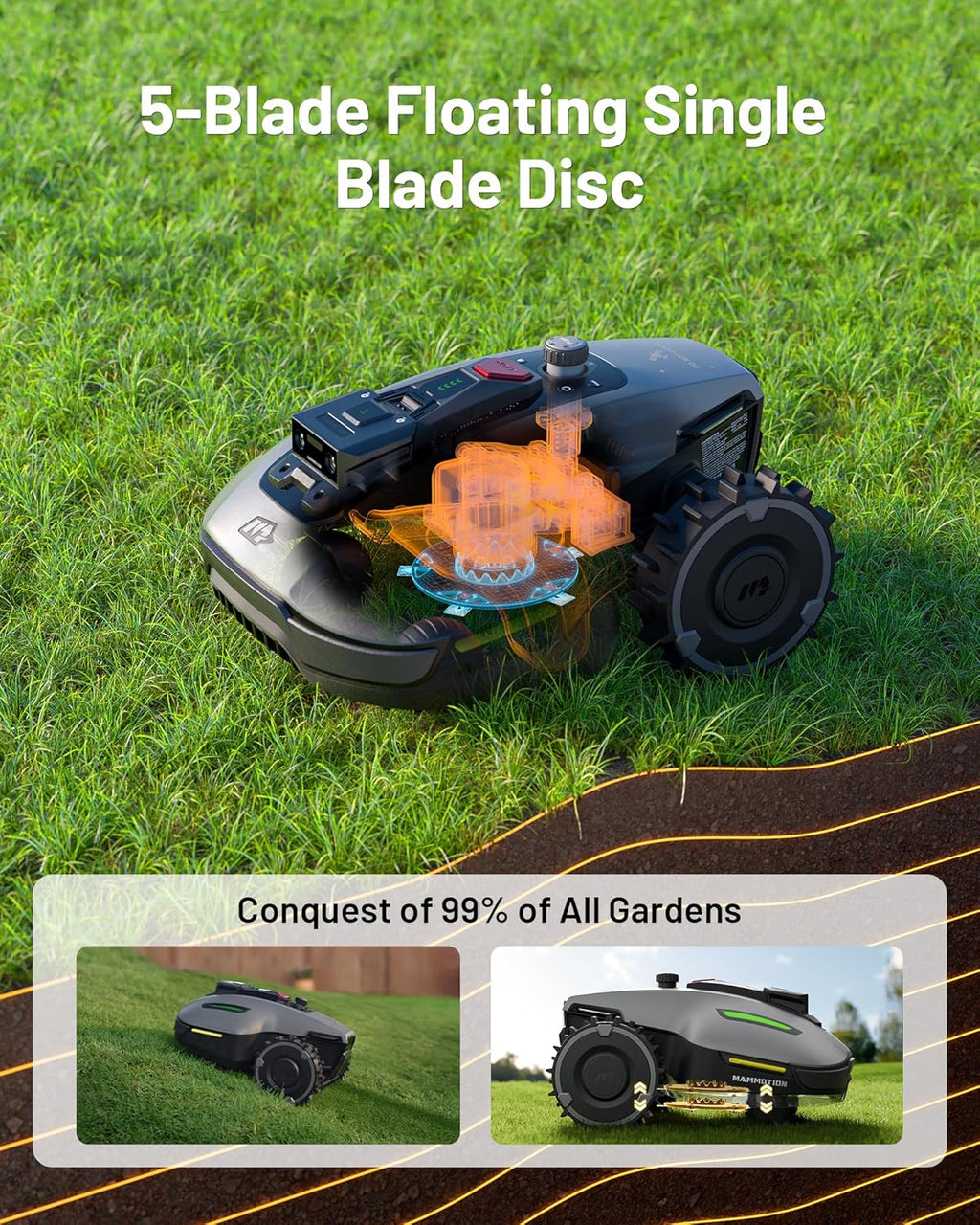 YUKA mini 700 Robot Lawn Mower for 0.17 Acre, UltrasenseAI Vision+ RTK Positioning, Auto Mapping, App Control,50% Slope,Perimeter Wire Free, 15 Mowing Zones Management