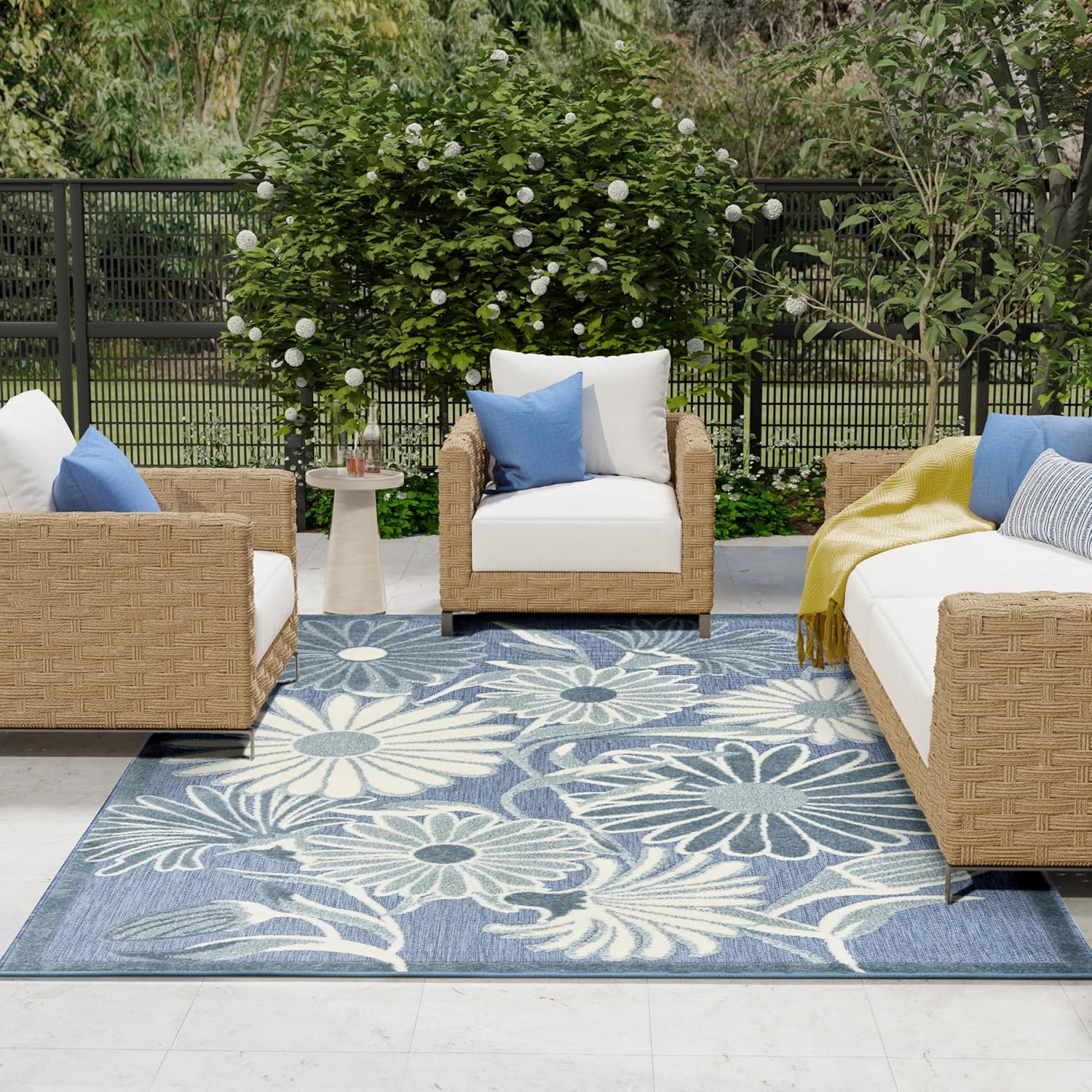 Nourison Aloha Blue 9' x 12' Area Rug - Easy Clean, Non Shedding, Bed Room, Living Room, Dining Room, Kitchen (9' x 12')