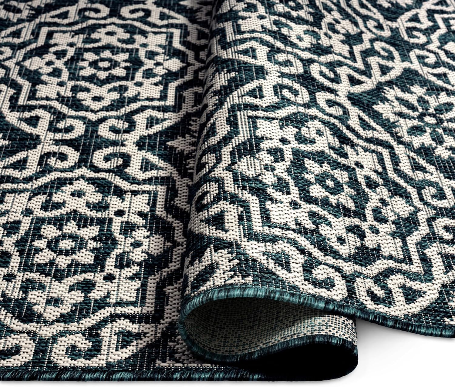 Nicole Miller New York Patio Country Julia Transitional Geometric Indoor/Outdoor Area Rug, Navy Blue/Ivory, 7'9"x10'2"