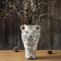 Enra Vintage vase with Handle,12.6 inch Blue and White Ceramic Decorative Flower vase, Chinoiserie Floral Vase,Large Rustic Vases for Home Decors, Living Room, Bookshelf, Office
