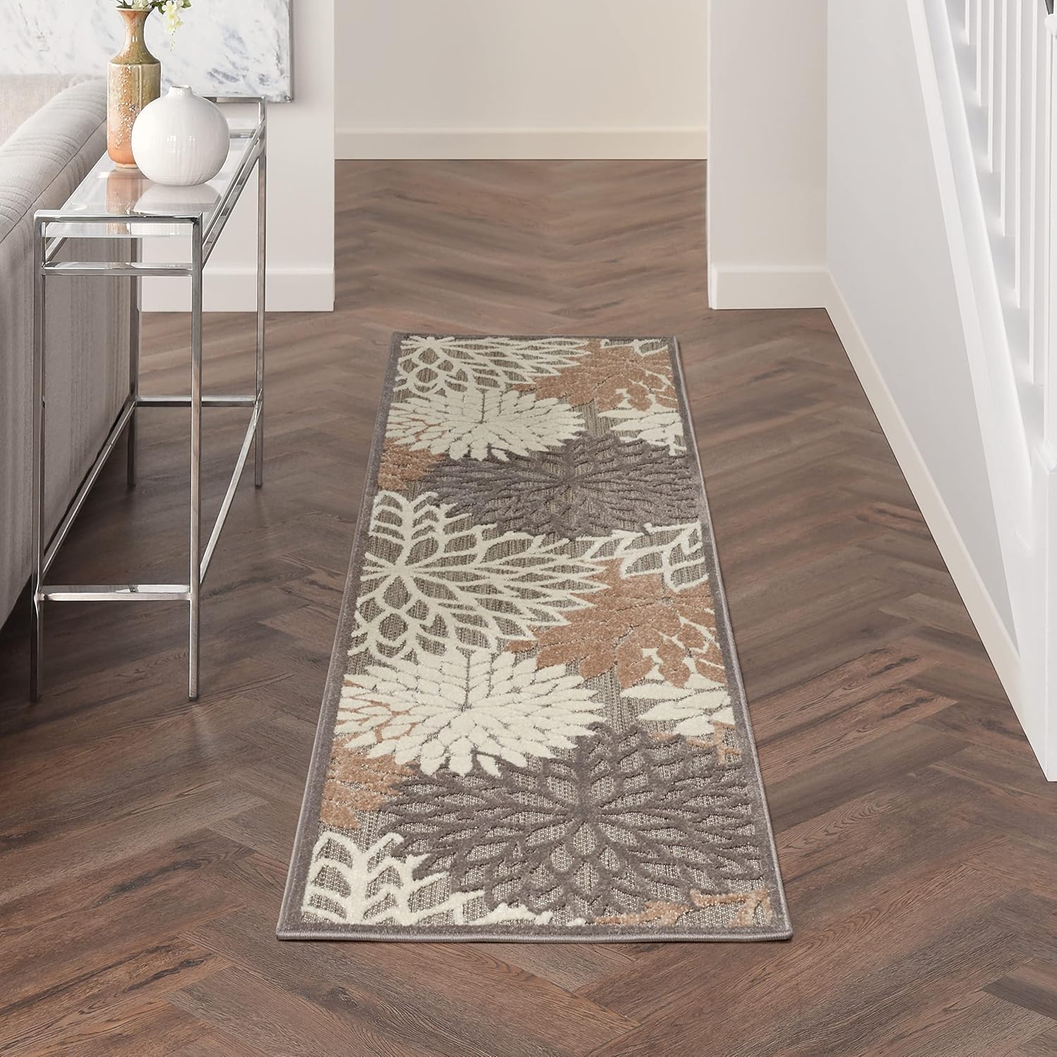 Nourison Aloha Indoor/Outdoor Area Rug 2'3" x 10', Natural, Runner Tropical Botanical Easy-Cleaning Non Shedding Bed Room Living Room Dining Room Deck Backyard Patio