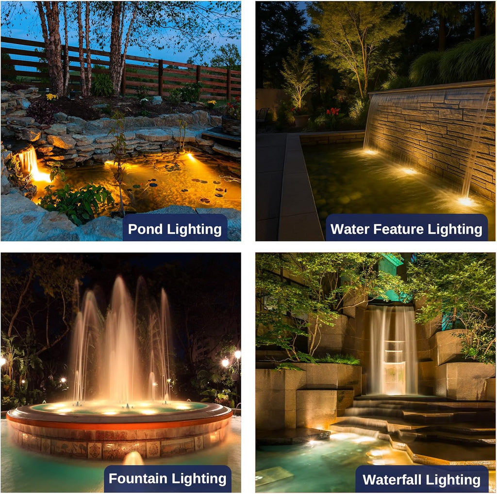 Bronze Pond Light - 12V Low Voltage Solid Brass Submersible Pondlight, IP68 Waterproof Fixture with 2700K MR16 LED Bulb for Outdoor Garden, Landscape, Waterfall, Fountain Lighting(8 Pack)