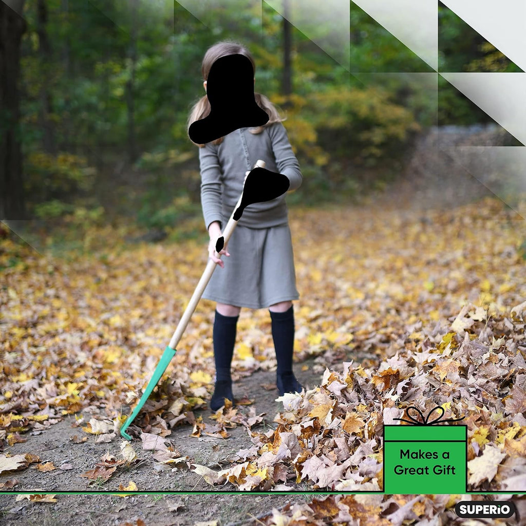 Superio Kids Rake with Hardwood Handle, Gardening and Lawn Care Tools for Kids, Sweep Leaves and Tidying Up The Garden, Plastic Tines and Heavy Duty Wooden Handle 34" 3 Pack