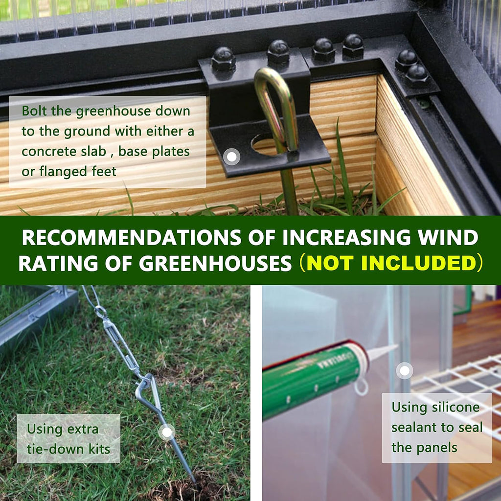8x16 FT Polycarbonate Aluminum Greenhouse Kit, Outdoor Walk-in Green House with Adjustable Roof Vents and Lockable Door, Backyard Garden in Winter, Gray