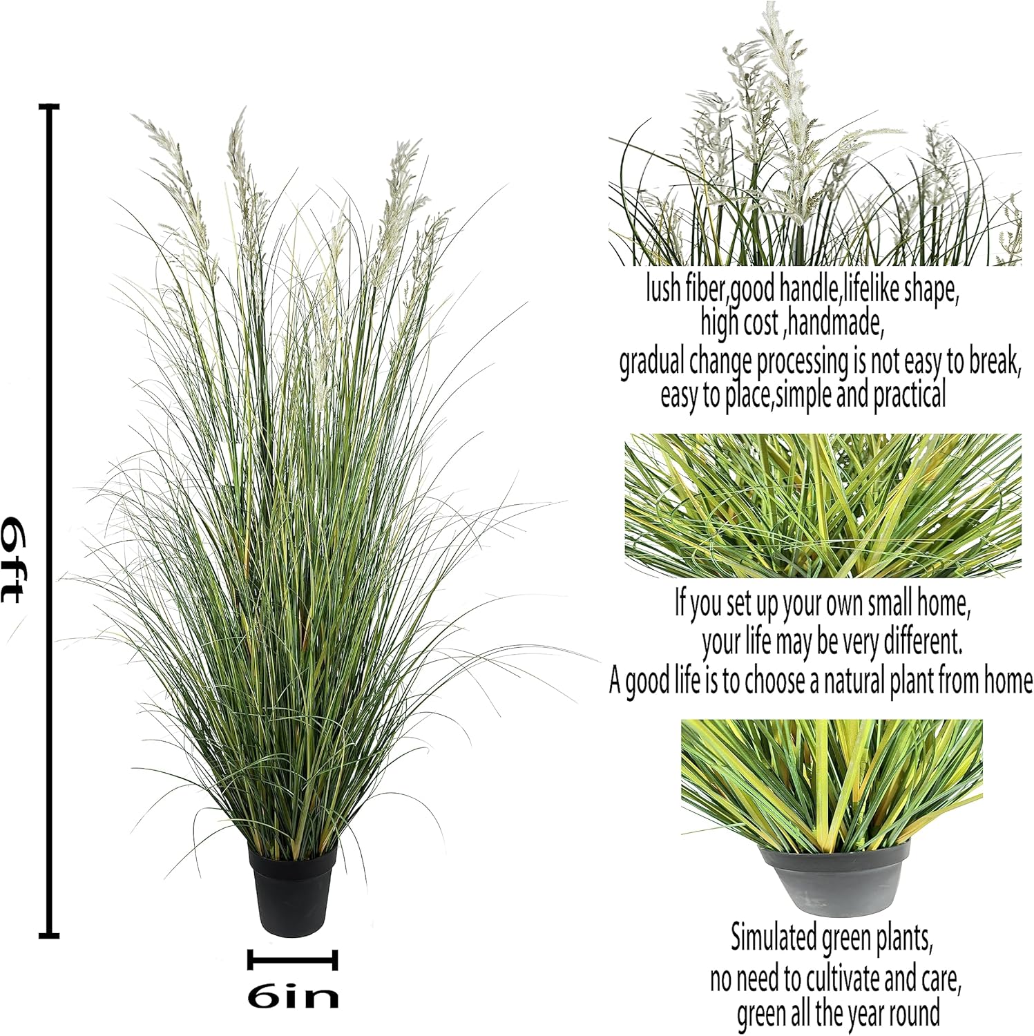 Artificial Plant 71in（6ft,2pack） Tall Artificial Grass Plant,Faux Plants Indoor Home Decorative Artificial Plants & Flowers in Pot Fake Plant, House Plant Indoor