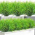 Ouddy Decor 16 Bundles Artificial Plants Outdoor Fake Grass Greenery Stems UV Resistant Faux Plastic Shrubs for Spring Summer Garden Pathway Window Box Front Porch Home Decor, Green
