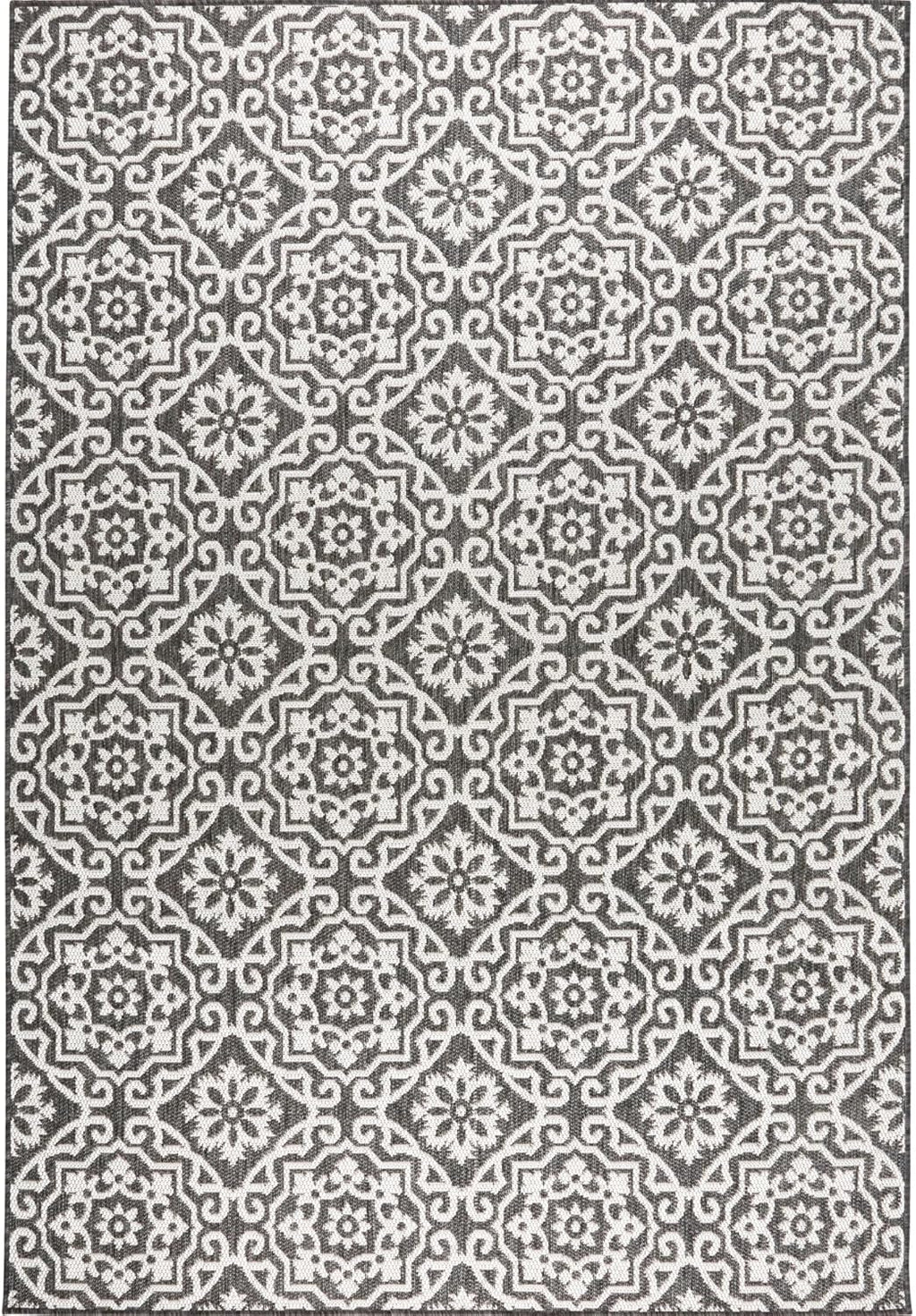 Nicole Miller New York Patio Country Julia Transitional Geometric Indoor/Outdoor Area Rug, Black/Grey, 9'2"x12'5"