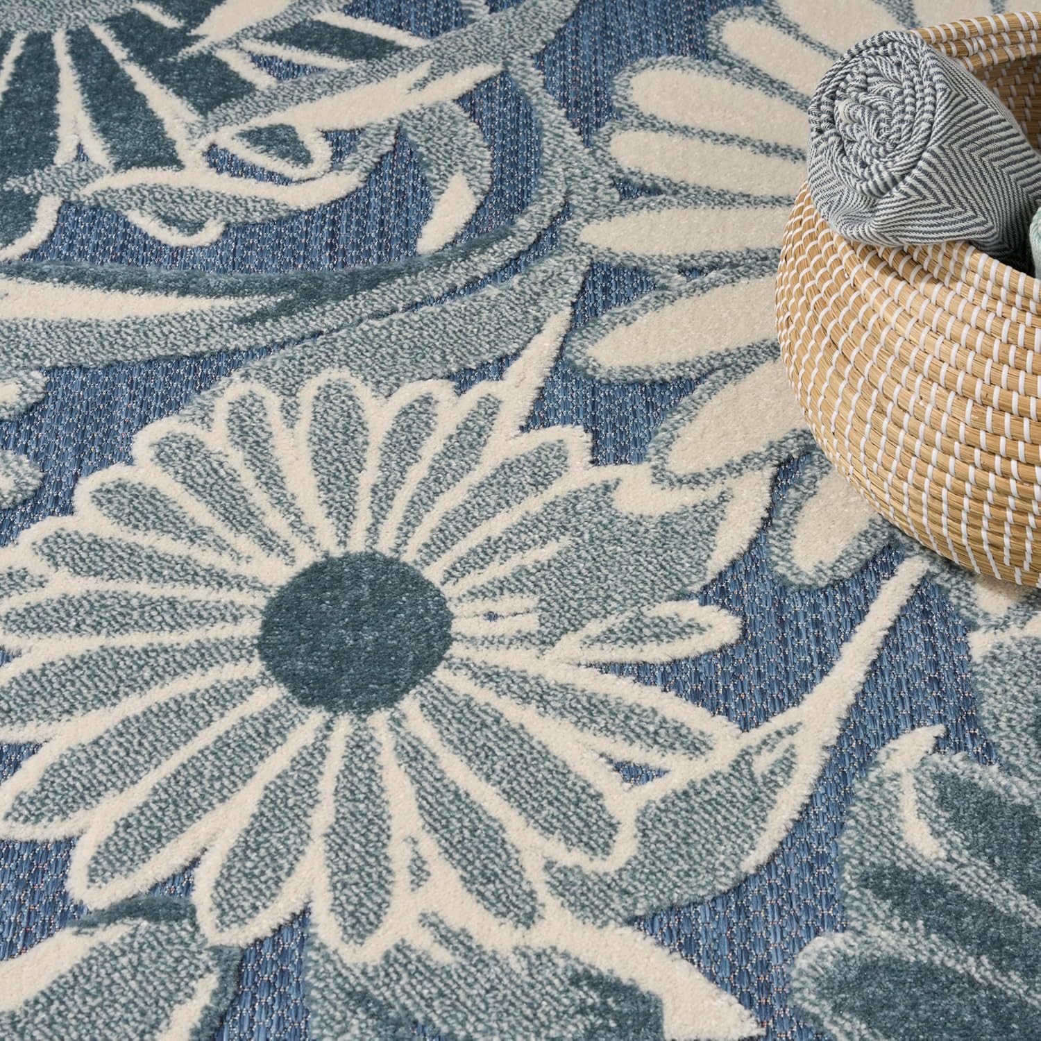Nourison Aloha Blue 5'3" x 7'5" Area Rug - Easy Clean, Non Shedding, Bed Room, Living Room, Dining Room, Kitchen (5' x 8')