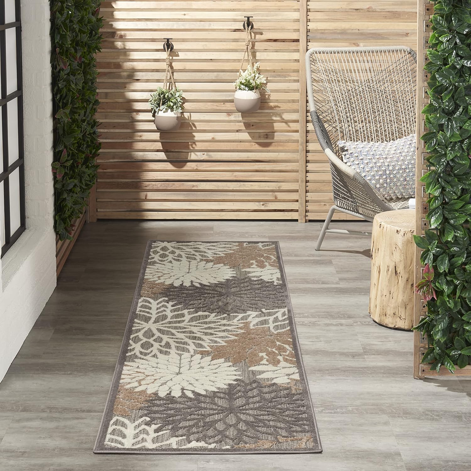 Nourison Aloha Indoor/Outdoor Area Rug 2' x 6', Natural, Runner Tropical Botanical Easy-Cleaning Non Shedding Bed Room Living Room Dining Room Deck Backyard Patio