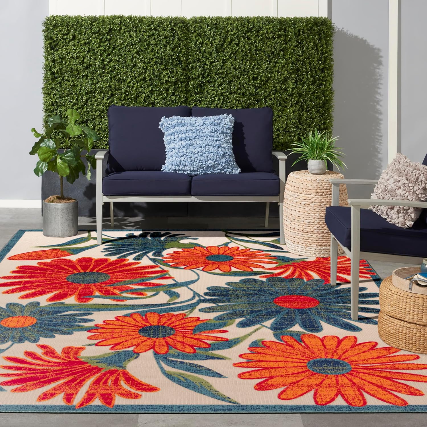 Nourison Home Aloha 8' x 11' Ivory Multicolor Fabric Outdoor Area Rug (8' x 11')