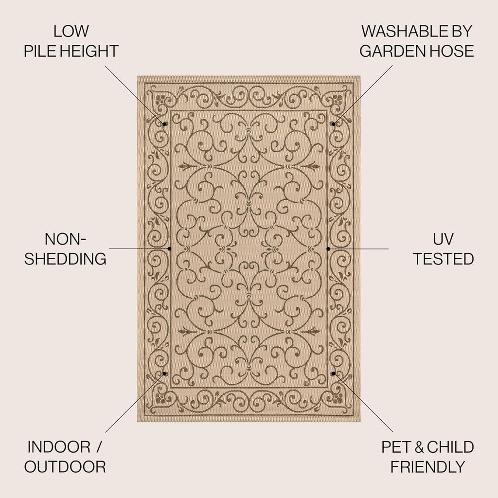 JONATHAN Y SMB106A-5 Charleston Vintage Filigree Textured Weave Indoor/Outdoor Beige/Brown 5 ft. x 8 ft. Area Rug, Classic,Easy Cleaning,HighTraffic,LivingRoom,Backyard, Non Shedding