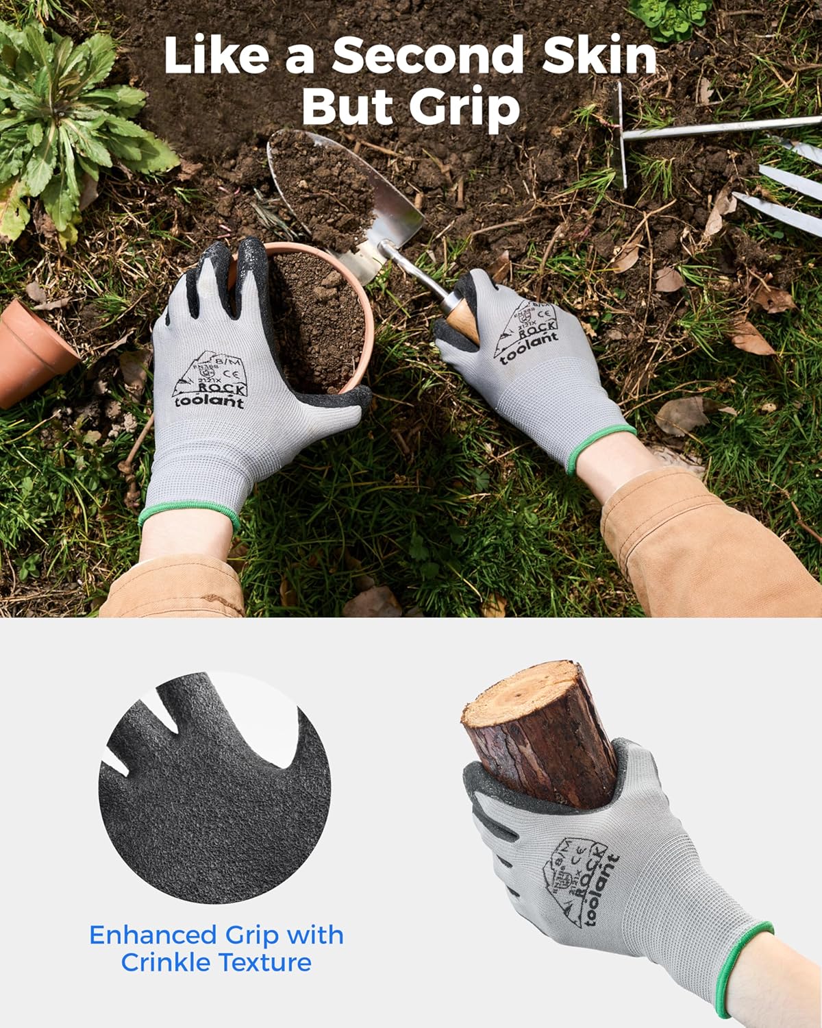 toolant Crinkle Latex Work Gloves Bulk, Rubber Coated Safety Work Gloves for Men and Women, 12 Pairs for Construction, Gardening, Warehouse (Gray, XXL)