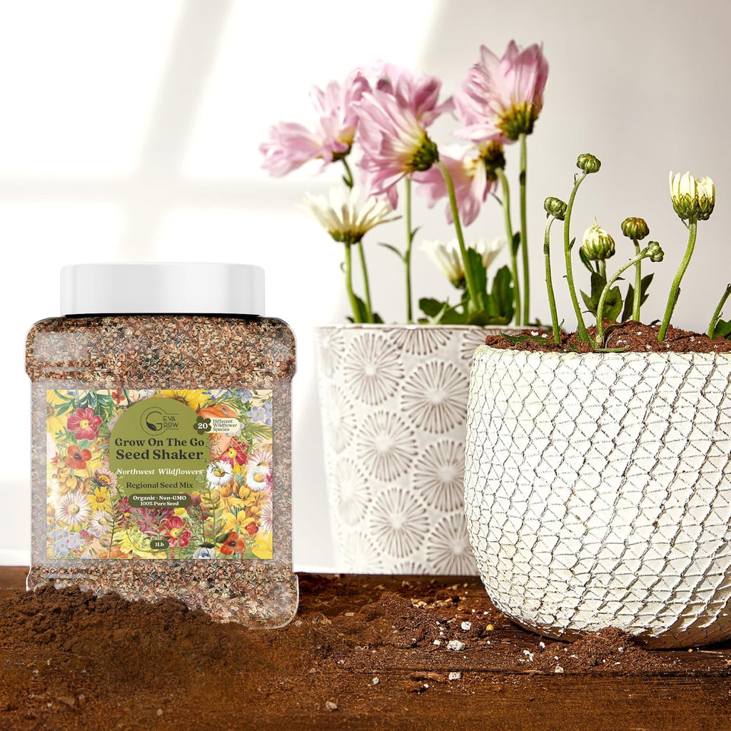 Geva Grow Northwest Wildflower Seeds Regional Mix - Organic, Non-GMO - 100% Pure Seed - 20 Different Wildflowers Seeds of Annual and Perennial, 1 LB Tub