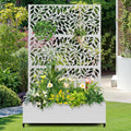 FENCY Metal Raised Garden Bed with Wheels and Trellis,73"x47"x16" Planter Box for Climbing Plants, Vegetables & Vines, Features Privacy Screen and Drainage Holes (White-Leaf-2)