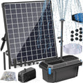 POPOSOAP Solar Water Pump with Pond Filter, 25W Solar Pond Filter with Fountain Pump Water Flow Adjustable, Pond Filter with Tubing for Outdoor Ponds Fish Tank Pool Garden Water Feature Waterfall