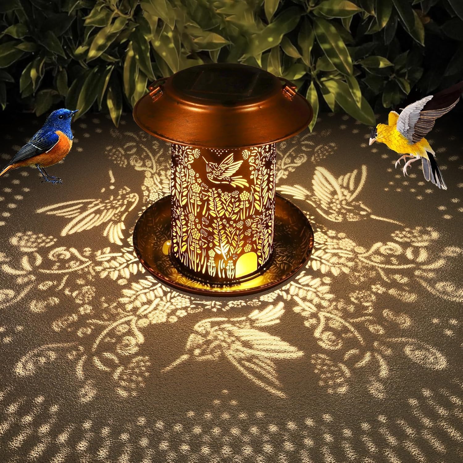 2 Pack Bird Feeders for Outdoors Hummingbird Garden Decor Gifts for Women Mom Grandma Solar Lanterns Outdoor Waterproof Metal Solar Decoration OutsideLED Lanterns for Yard, Patio, Lawn, Pathway