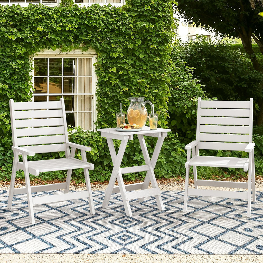 LUE BONA 27 inch Folding Side Table, HDPS Outside End Table for Patio, Porch, Deck, Pool, Weather Resistant, White