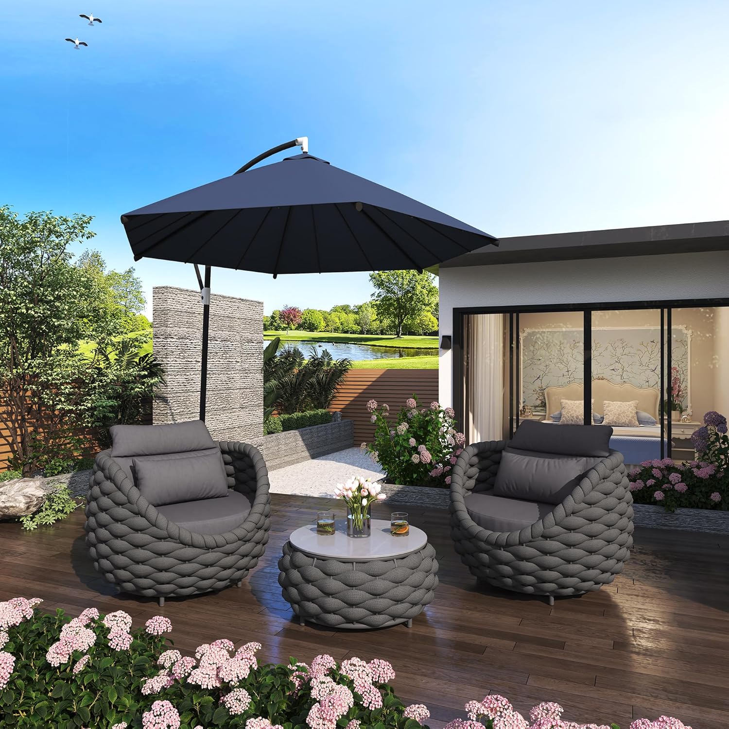 TWT 5-Piece Aluminum Patio Furniture Set, Outdoor Armchairs with Coffee Table, Metal Sofa Set for Deck, Porch, Balcony, Indoor, Dark Grey