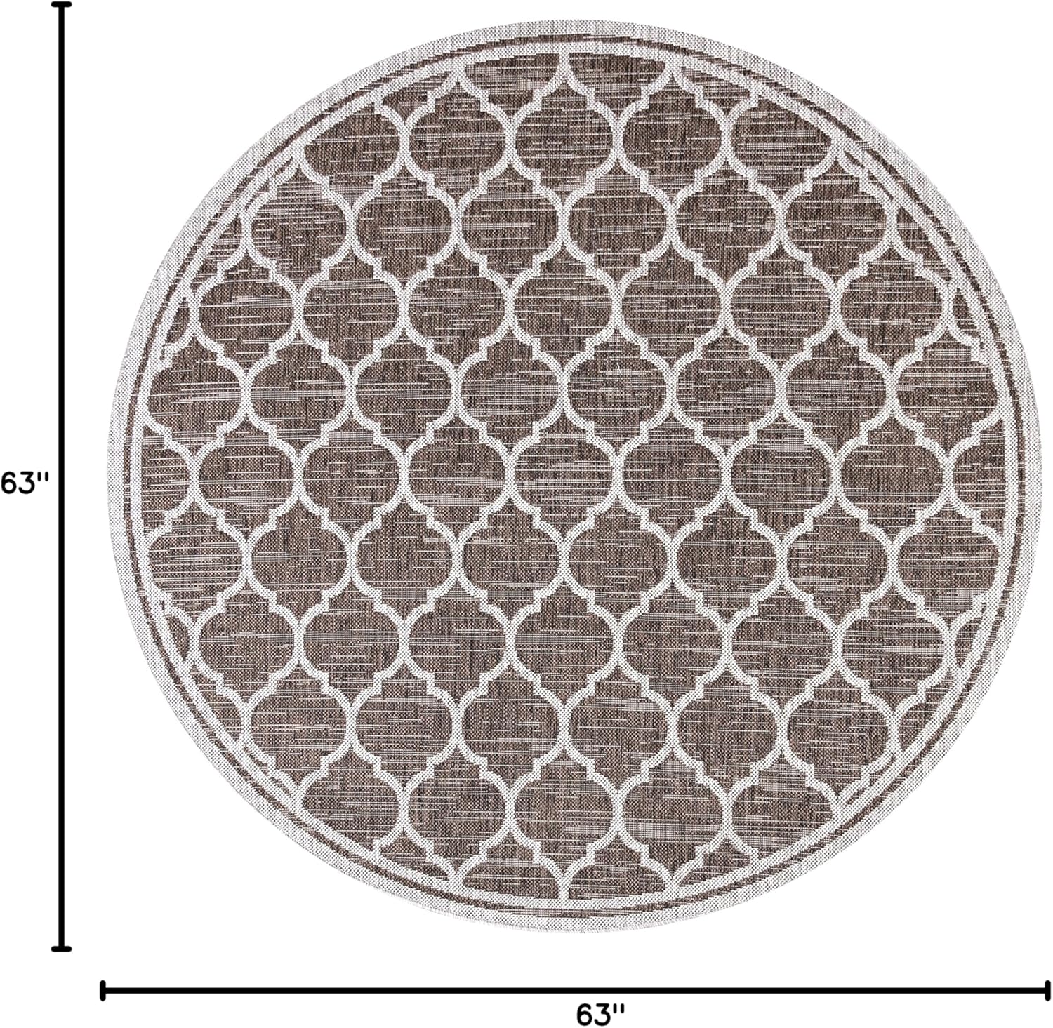 Eyely BMS109B-5R Santa Monica Trebol Moroccan Trellis Textured Weave Indoor/Outdoor Area Rug Coastal;Bohemian, Bedroom, Backyard, Patio, Easy-Cleaning, Non-Shedding, 5' Round, Espresso/Taupe