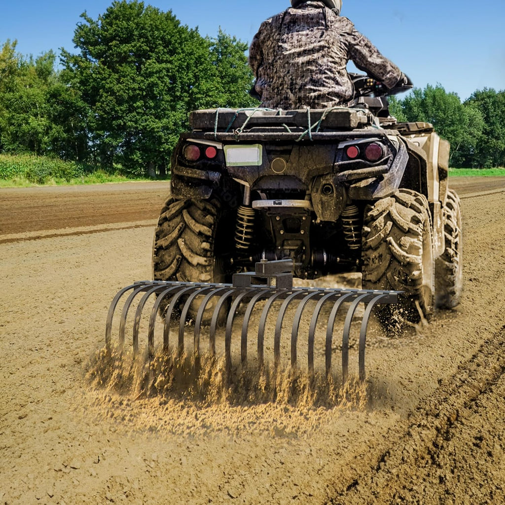 YITAMOTOR 4FT Tractors Rake 17 Pine Straw Rake Fits 2" Receiver for Lawn Tractors or ATV/UTV