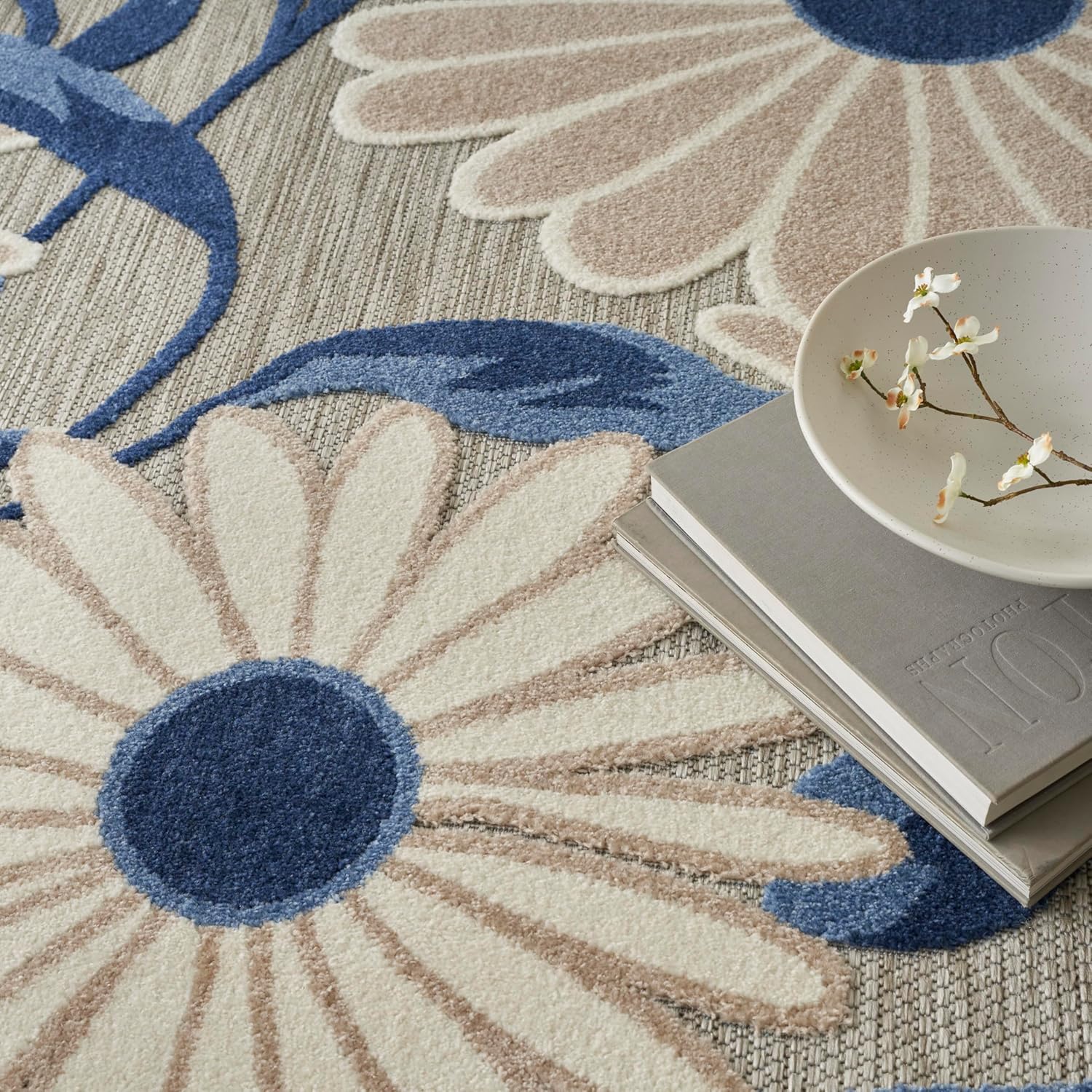 Nourison Home Aloha 108x144 Contemporary Fabric Rug in Blue/Gray Finish
