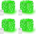 Dazzle Bright Fairy Lights Battery Operated, 4 Pack Total 80FT 240LED Silver Wire Waterproof String Lights, St. Patrick's Day Christmas Decorations for Indoor Outdoor Bedroom Yard Decor, Green