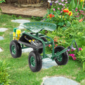 Rolling Garden Seat, Garden Stool with Wheels, Extendable Handle, Storage Basket & Tool Tray, Garden Scooter with 360 Degree Swivel Seat for Outdoor & Yard (Green)