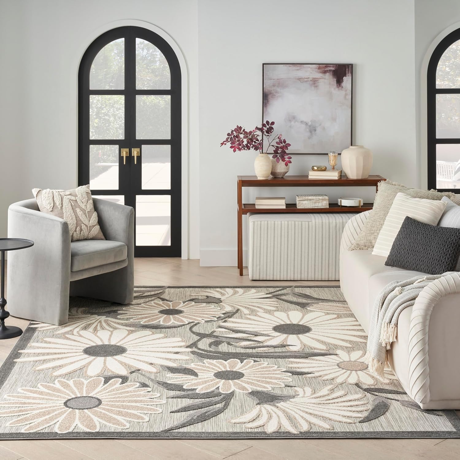 Nourison Home Aloha Indoor-Outdoor Beige 7' x 10' Area Rug, Easy Cleaning, Non Shedding, Bed Room, Living Room, Dining Room, Kitchen (7x10)