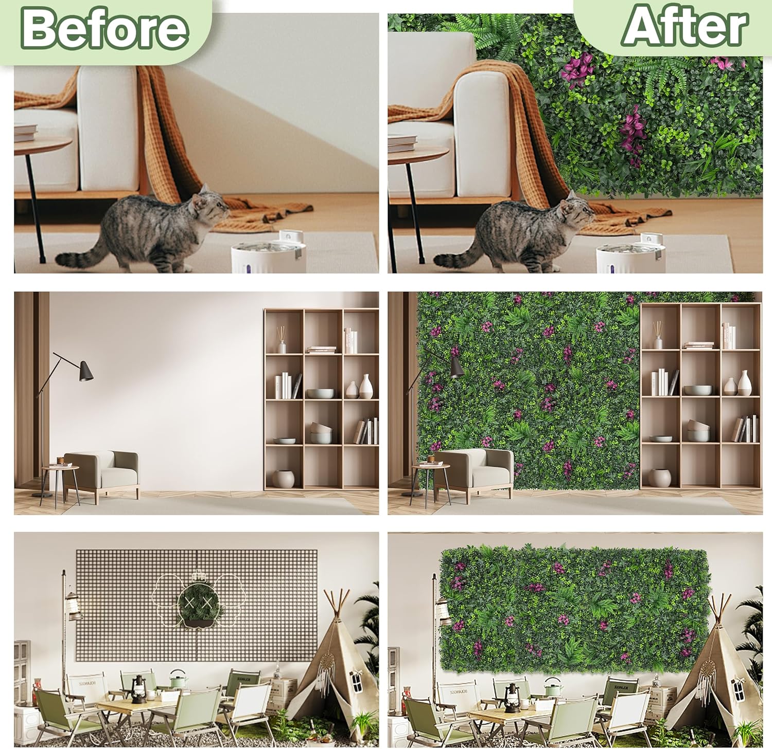 Greenery Grass Wall Boxwood Plant Roll: 48"x128"(43 SQFT) with UV Resistant Green Leaves Faux for Interior Wall, Greenery Backdrop,Garden and Indoor Outdoor Wall Panel Covering Privacy