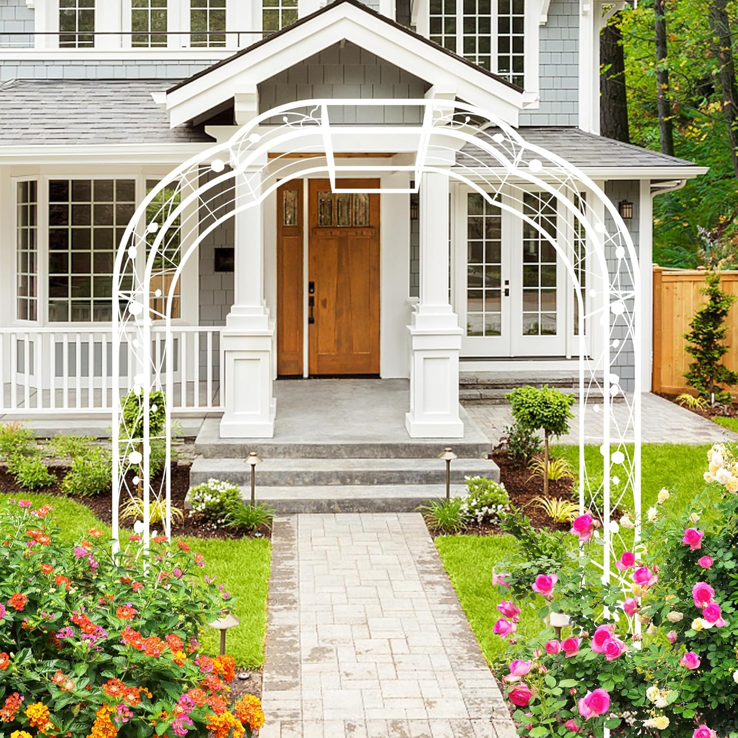 Metal Garden Arch 98.4" H Garden Arbor Trellis for Outdoor Climbing Plants Support Rose Lawn Tall Large Wedding Archway (Cream White, XL)