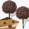 Fall Artificial Boxwood Topiary Ball Tree Bushes with Ground Spike, Set of 2 Outdoor Faux Shrub Topiary Ball, 24" UV Resistant Fake Boxwood Plants for Potted Planter,Indoor,Autumn