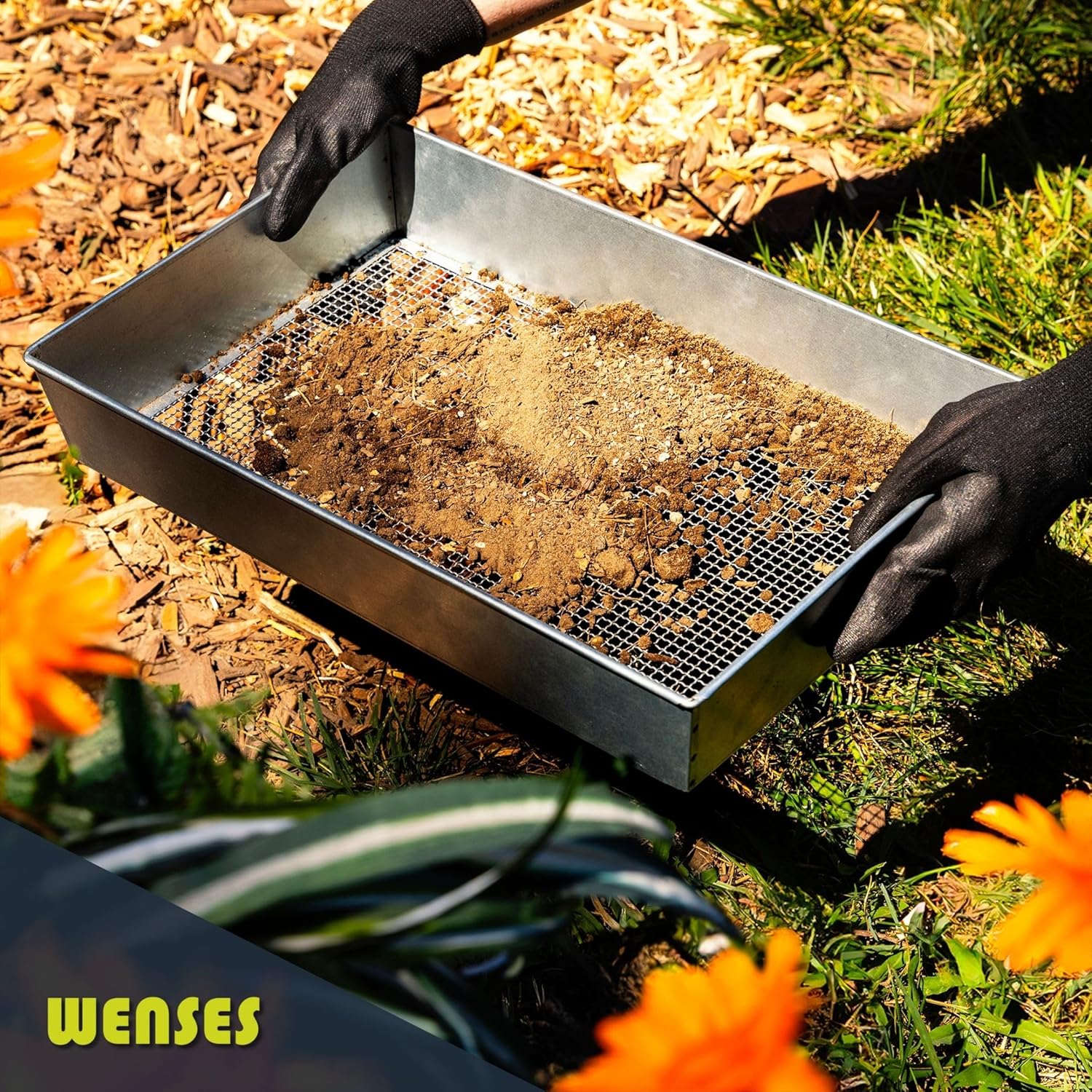 Soil Sifter, Wide Size (17.5 x 11.5 inches) with 3/8-inch Mesh, Garden Sieve for Dirt, Sand, Rocks, and Compost