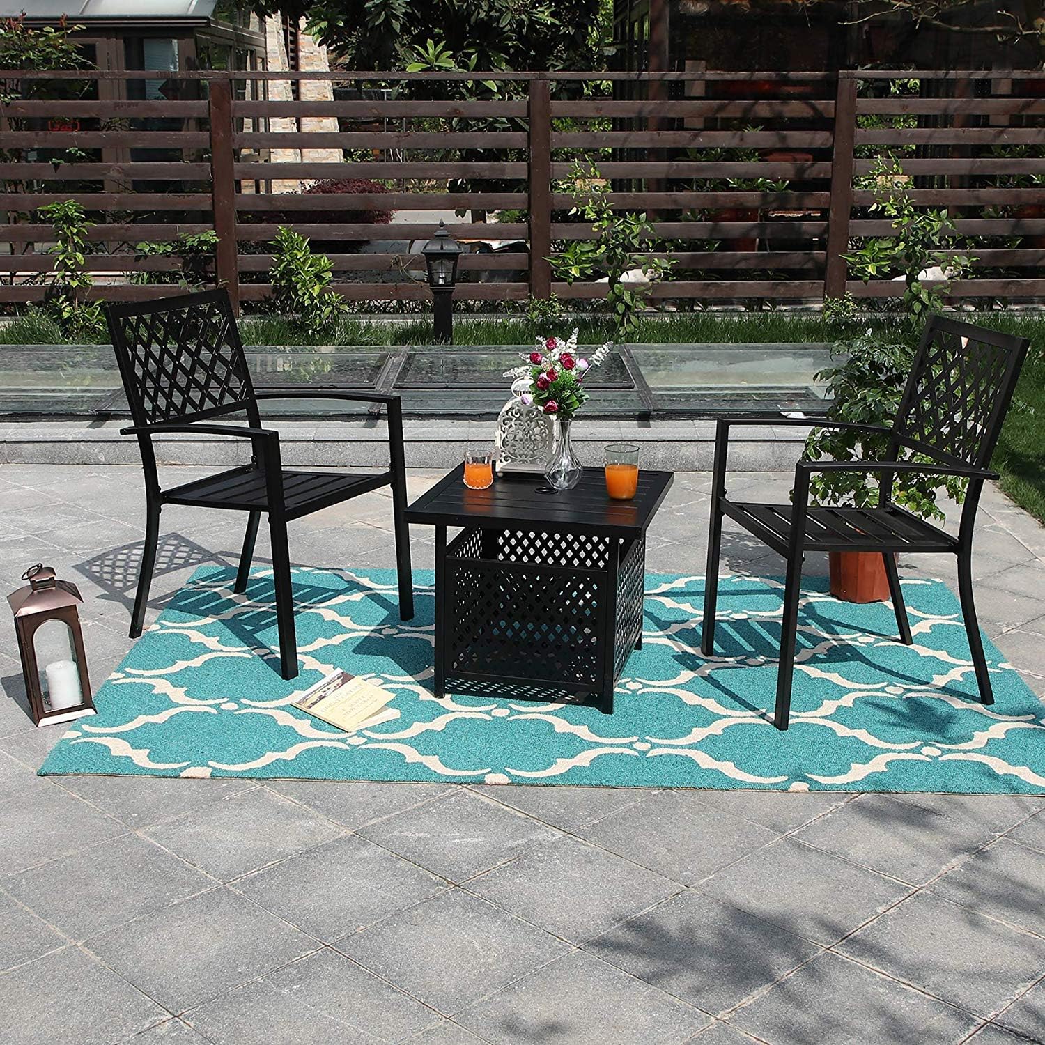 PHI VILLA Outdoor Patio Umbrella Side Table Base Stand with 1.57" Umbrella Hole for Garden,Pool Deck - Black
