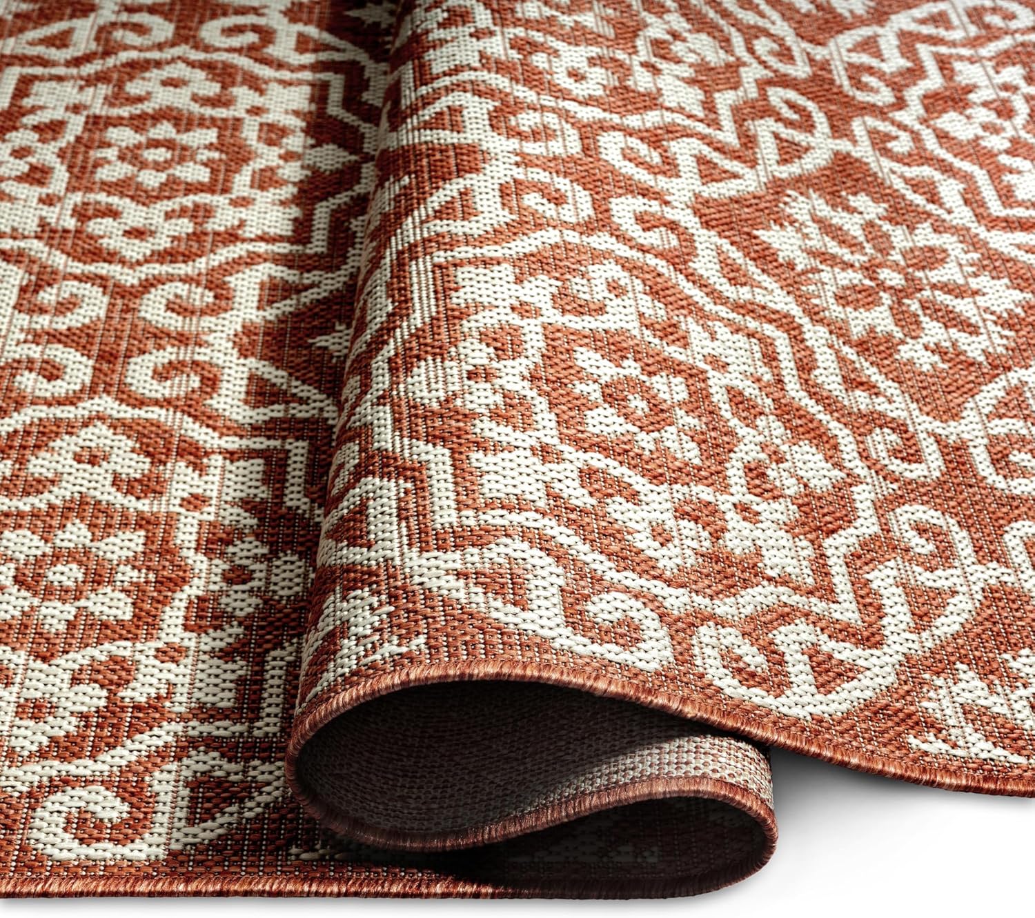 Nicole Miller New York Patio Country Julia Transitional Geometric Indoor/Outdoor Area Rug, Terracotta/Ivory, 5'2"x7'2"