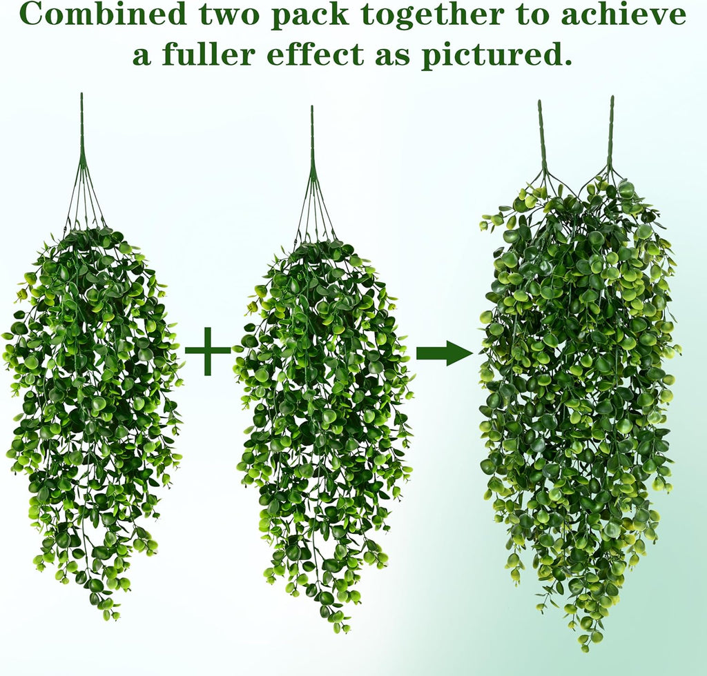 Waipfaru 4Pcs Fake Hanging Plants 2.7ft Fake Plants Eucalyptus Leaves UV Resistant Fake Vines Ivy Artificial Plants Outdoor Faux Plants Indoor Bedroom Living Room Boho Wall Porch Shelf Decor