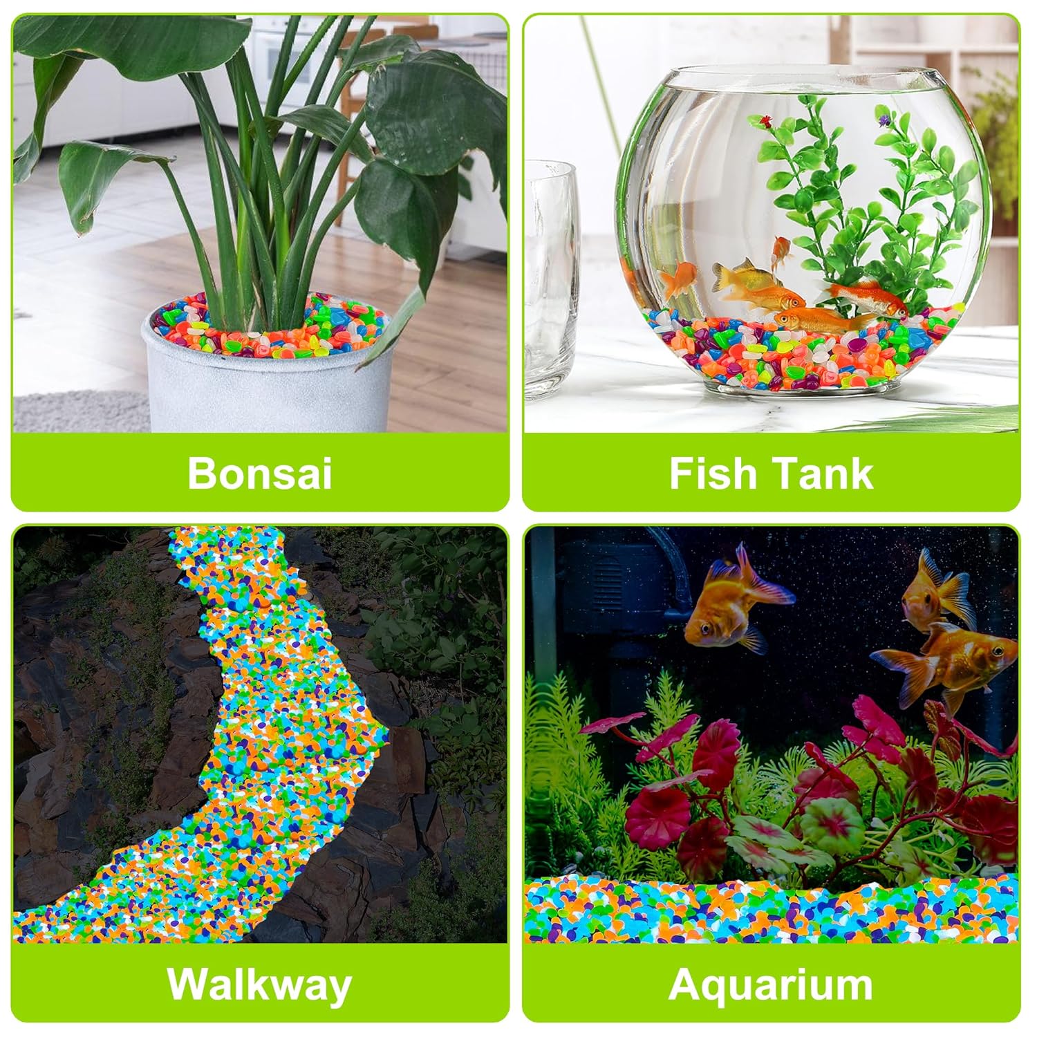 2000pcs 5-8mm Colorful Glow Stones for Outdoors Bulk Outdoor Garden Glow Pebbles Aquarium Luminous Stone for Walkways Driveway Yard Plant Pots