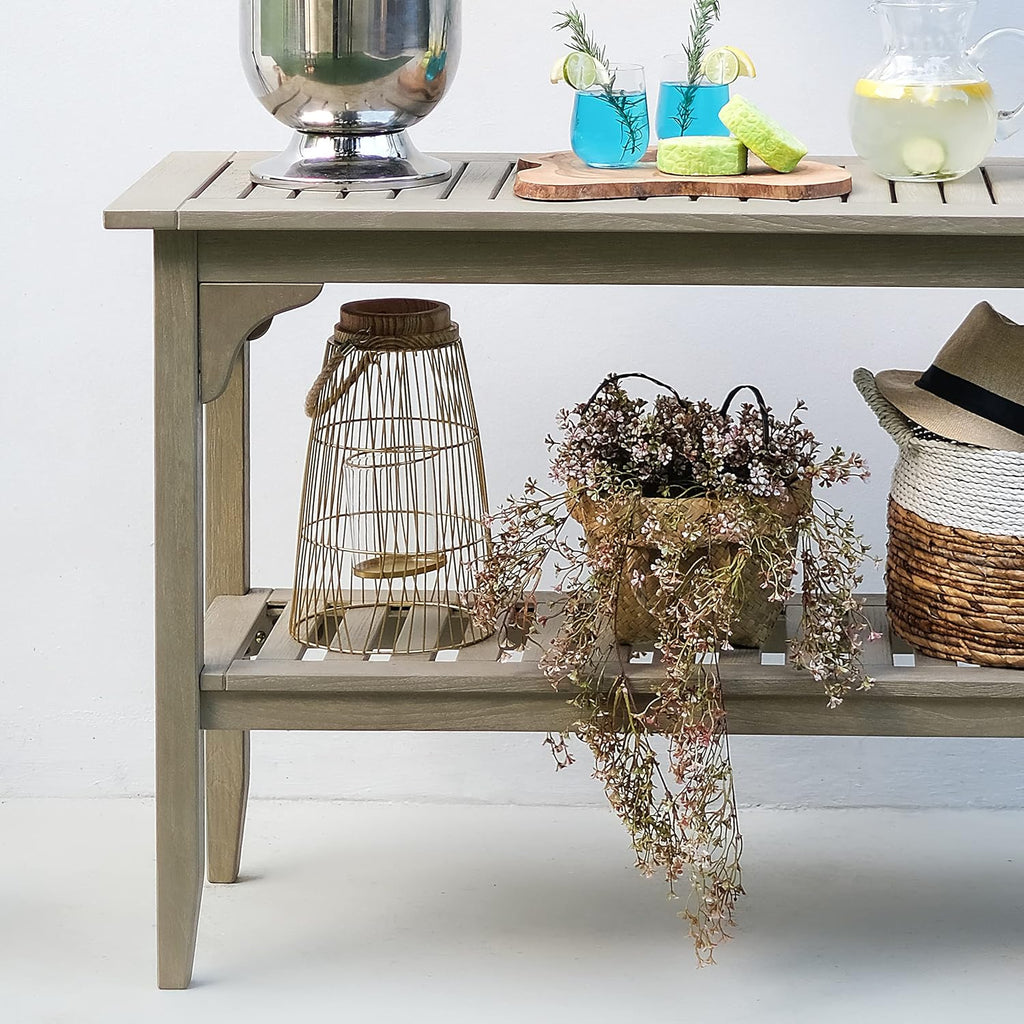 Cambridge Casual Teak Auburn Outdoor Console Table, Solid Indonesian Teak Wood in Weathered Gray Finish, Stylish and Durable Patio Accent or Plant Table for Porch, Deck, Garden, or Outdoor Entryway
