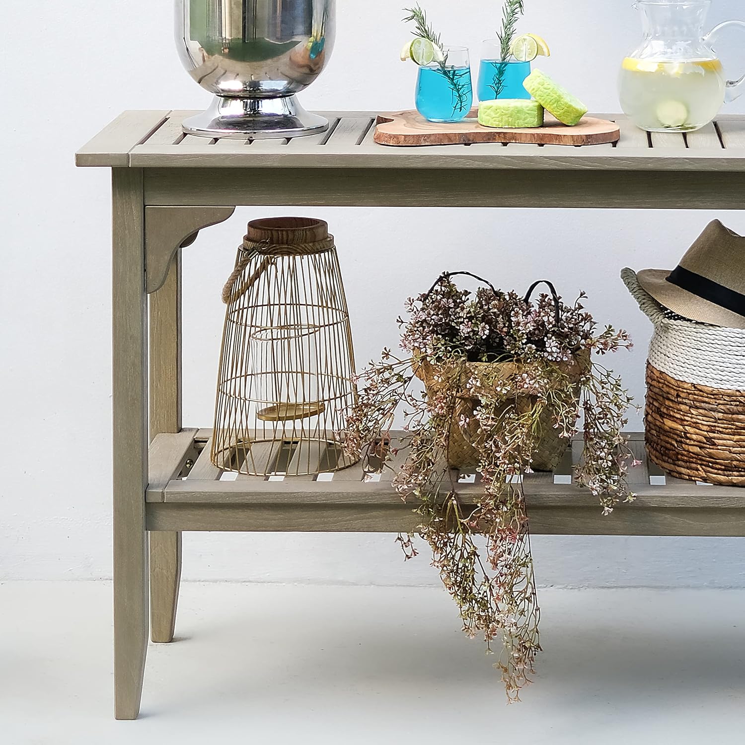 Cambridge Casual Teak Auburn Outdoor Console Table, Solid Indonesian Teak Wood in Weathered Gray Finish, Stylish and Durable Patio Accent or Plant Table for Porch, Deck, Garden, or Outdoor Entryway