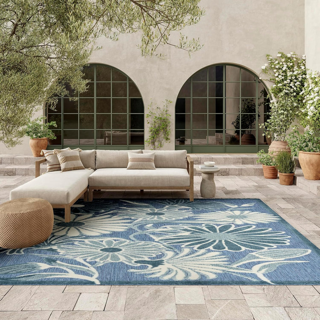 Nourison Aloha Blue 9' x 12' Area Rug - Easy Clean, Non Shedding, Bed Room, Living Room, Dining Room, Kitchen (9' x 12')