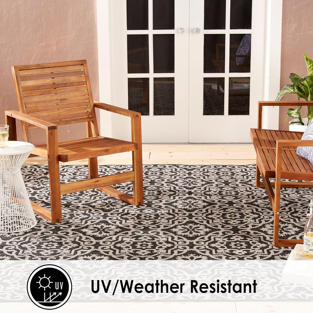 Nicole Miller New York Patio Country Julia Transitional Geometric Indoor/Outdoor Area Rug, Black/Grey, 9'2"x12'5"