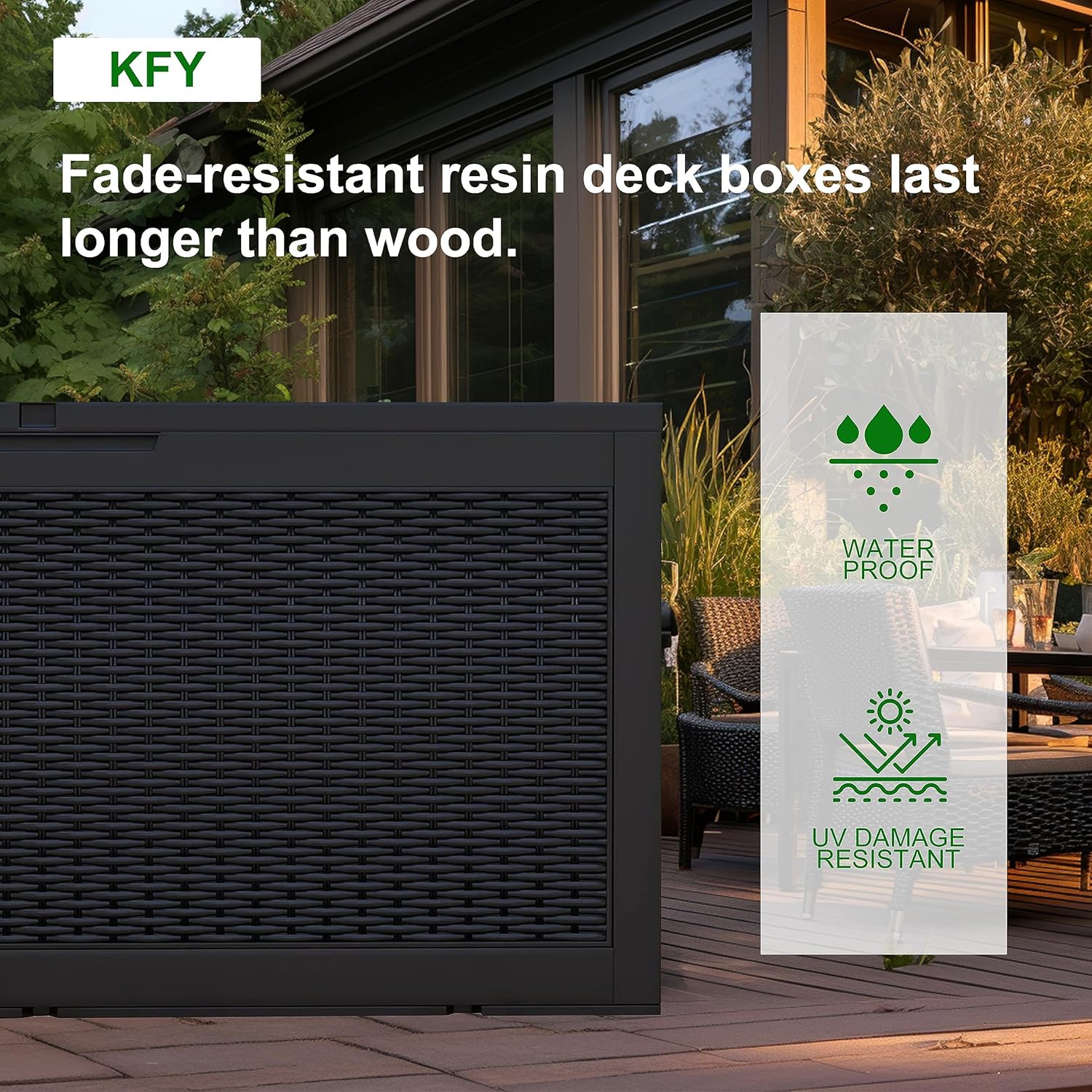 DRATO 260 Gallon Deck Box, Outdoor Large Waterproof Resin Storage Box with Lockable Lid for Patio Cushions, Gardening Tools, Sports Equipment, Black